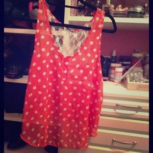 Polka dot semi sheer with lace tank!
