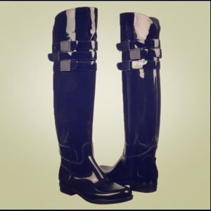Glossy black Calvin Klein over-the-knee rain boots
