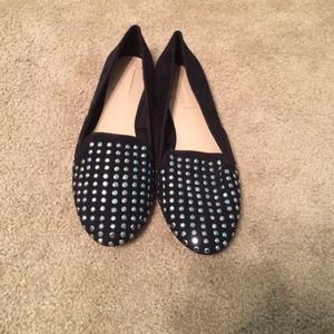 Black rhinestoned flats