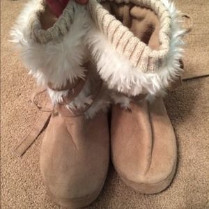 Tan and fury white boots