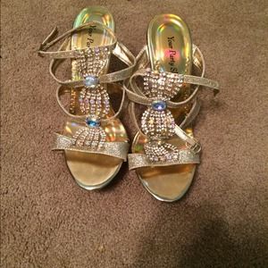 Gold rhinestoned and glittered heels