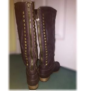 Dark Brown Leather Studded Boots