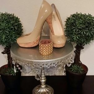 Guess Tan Patent Cork Platform Pumps