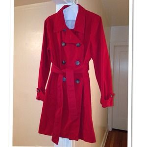 Red Twill Double Breasted Coat