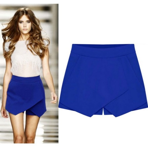 High waist blue asymmetric skirt