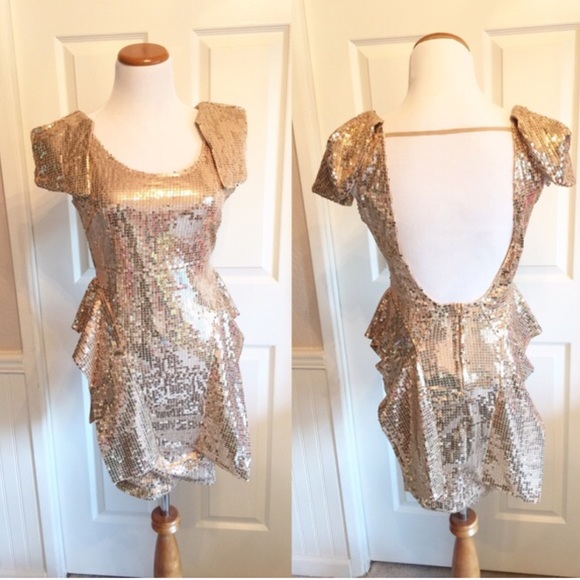 LAST ONE! Clearance! Gold Sequin Open Back Dress - Picture 3 of 3