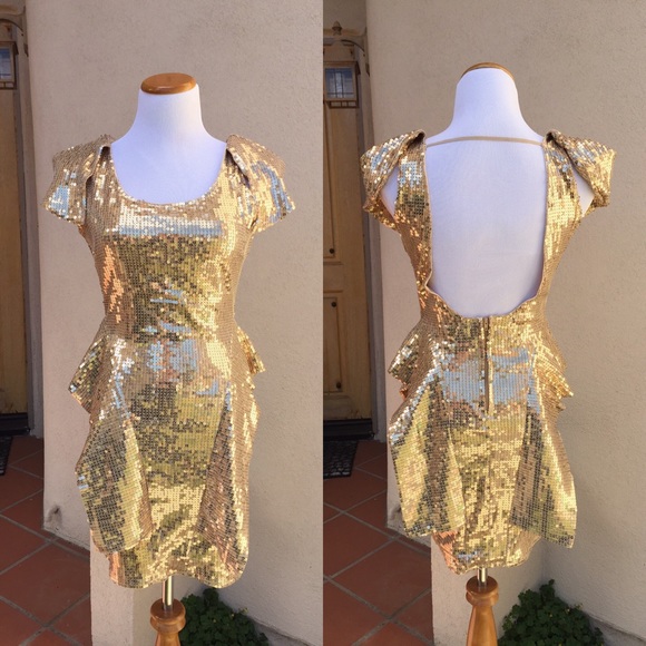 LAST ONE! Clearance! Gold Sequin Open Back Dress - Picture 2 of 3