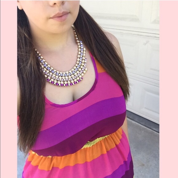 ⛔️Sold Out⛔️Purple Gold Ribbon Statement Necklace - Picture 3 of 4