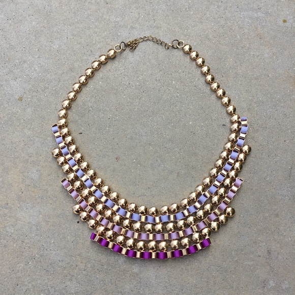 ⛔️Sold Out⛔️Purple Gold Ribbon Statement Necklace - Picture 2 of 4