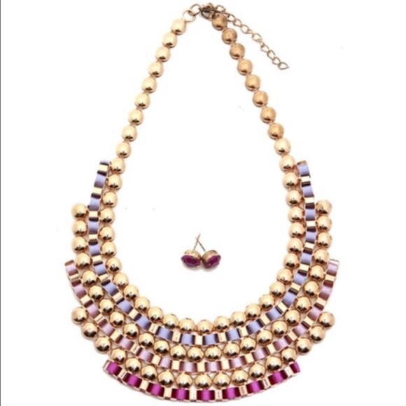 ⛔️Sold Out⛔️Purple Gold Ribbon Statement Necklace - Picture 4 of 4