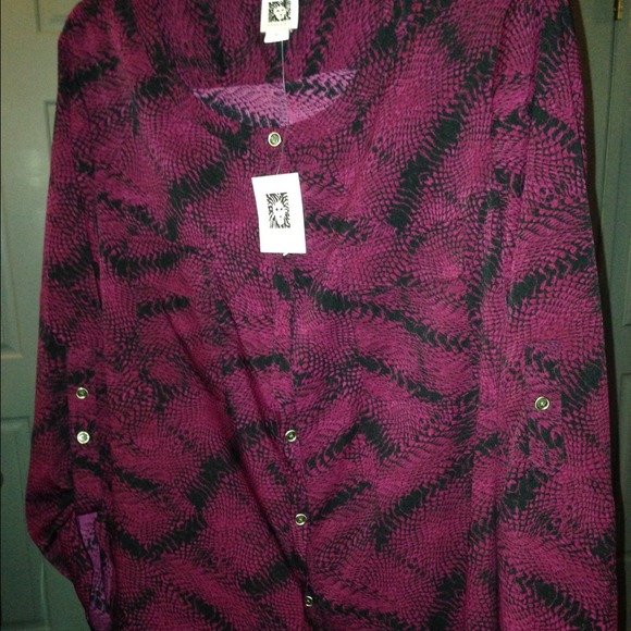 Anne Klein Dark Bordeaux Blouse