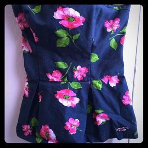 Hollister Navy Blue Floral Strapless Shirt