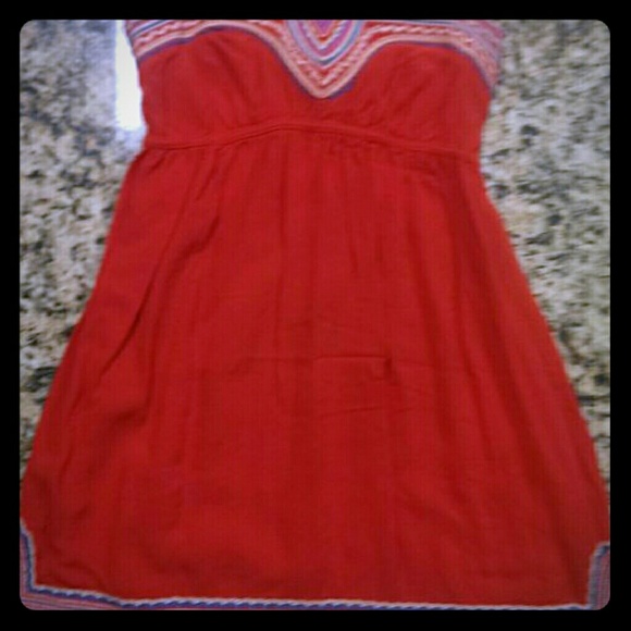 Red Embroidered Strapless Top