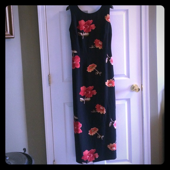 Silk Tie-Back Black Dress with Flowers