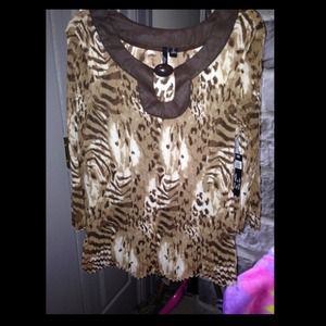 NWT Browns and White Leopard Top