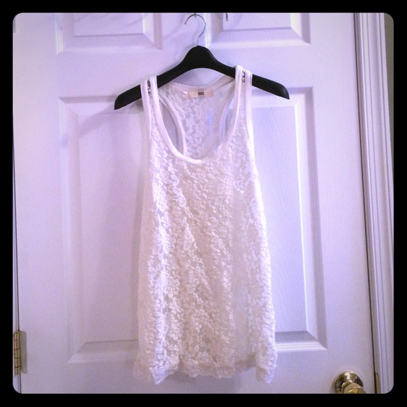 Lace Racerback Tank, Cream, size M