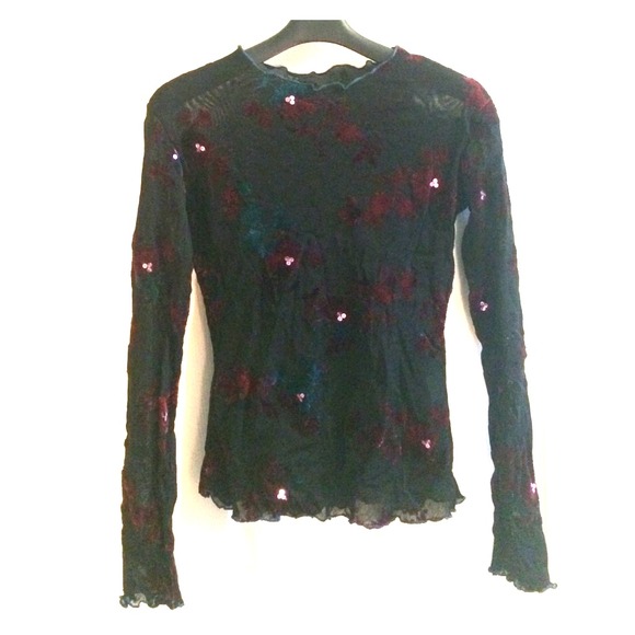 Black Mesh Lace Top with Sequins and Velvet