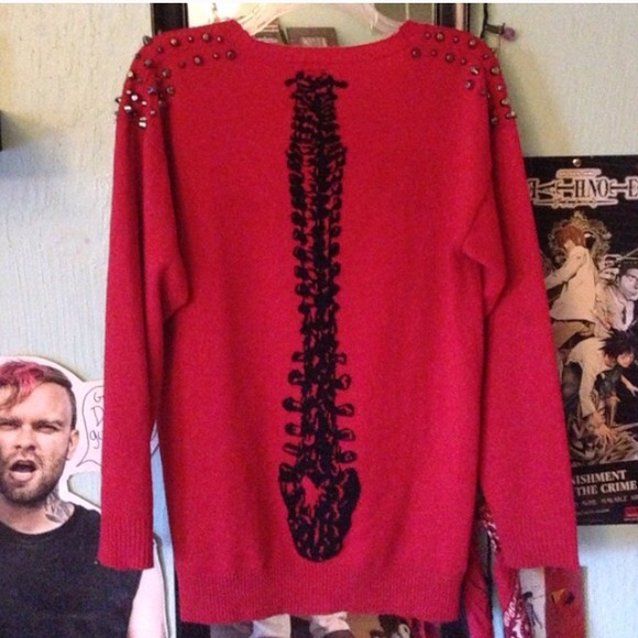 Red iron fist studded cardigan