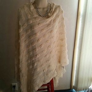 Cream poncho with fringe new