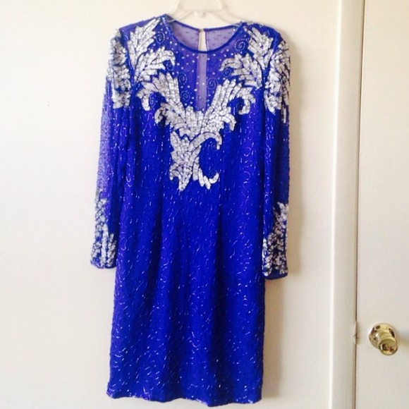 Vintage Dresses & Skirts - VINTAGE royal blue sequin cocktail dress PS