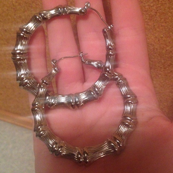 Sterling silver bamboo hoop earrings