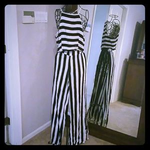 Navy and White Stripped top and pants