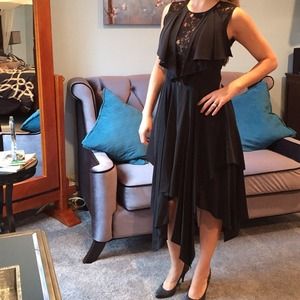 BCBG lace ruffle black dress