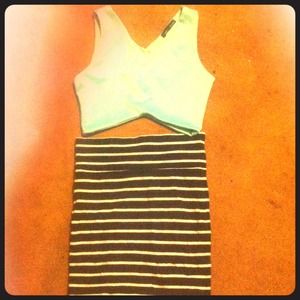 Crop top ,Striped black & white mini skirt