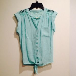 Mint Lace Button Up