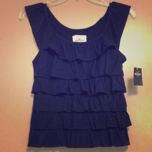 Hollister Navy Ruffle Shirt