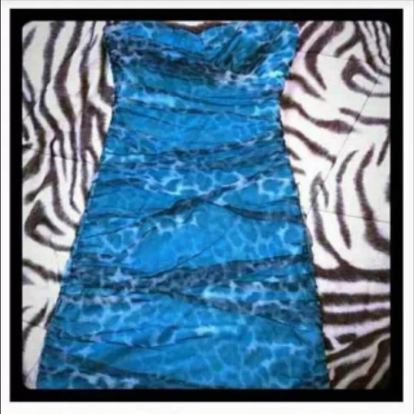 Blue cheetah strapless sweetheart dress!