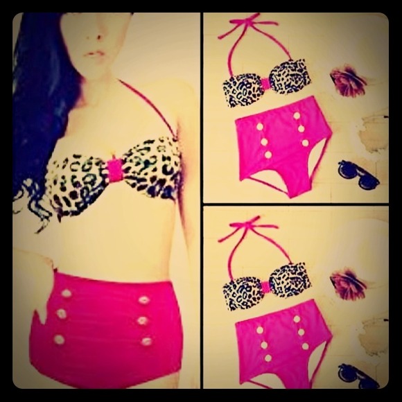 2 Pinup leopard pink bikini and RWB bikini