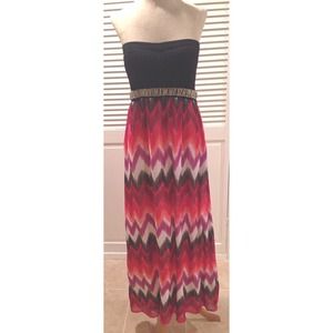 Strapless tribal-patterned maxi dress