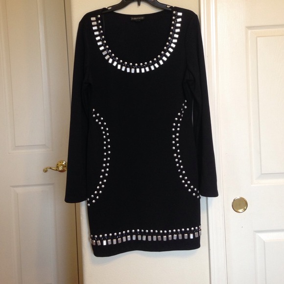 Black long sleeve dress with metallic beading