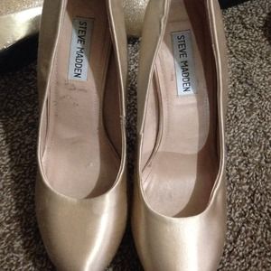 Cute beige platform heels with studded heel