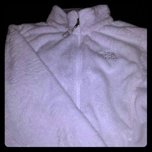 fuzzy white north face jacket