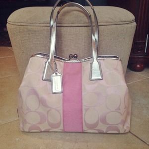 Coach Signature Pink & Silver Purse