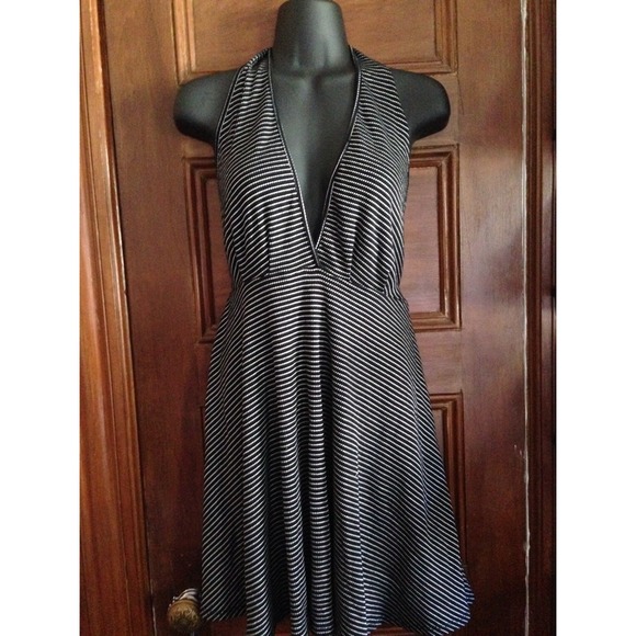Silver Striped Halter Dress