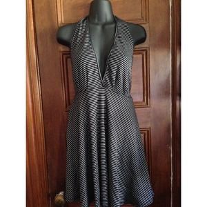 Silver Striped Halter Dress