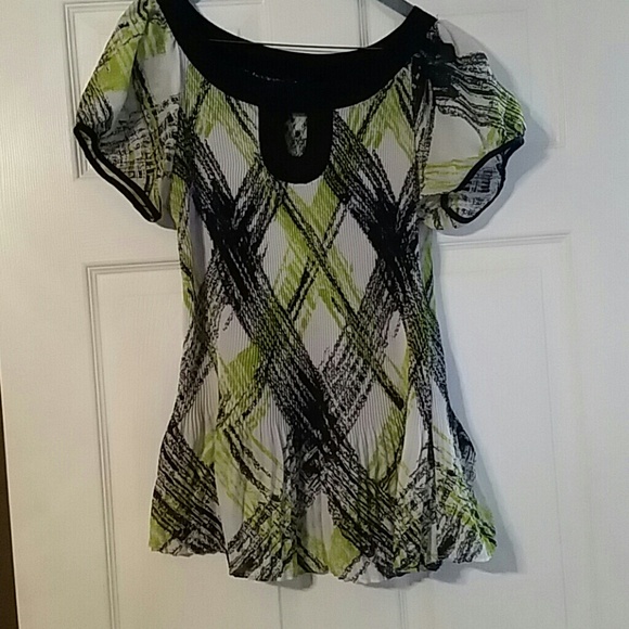 Black white and green top.