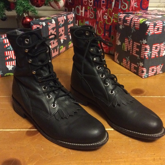 Justin Shoes - Black Leather Justin's