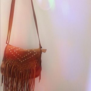 Tan fringe purse
