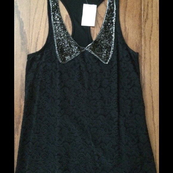 Black T back lace/sequin top