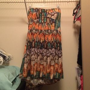 Multicolored print strapless dress
