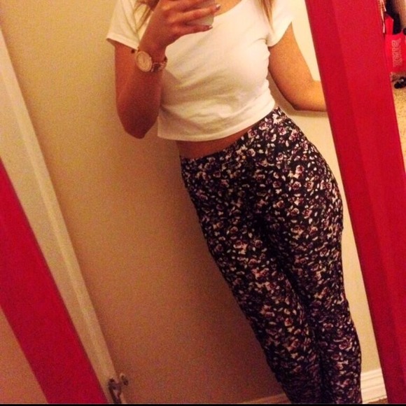 high waisted floral jeans