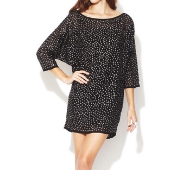 French Connection black studded silk chiffon dress - Picture 2 of 7