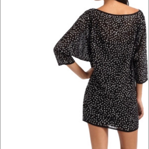 French Connection black studded silk chiffon dress - Picture 3 of 7