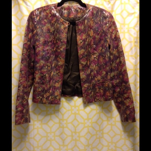 Jackets & Blazers - Multicolor Leather Snakeskin Cropped Jacket