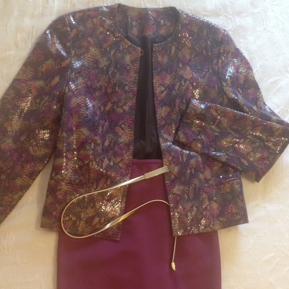 Multicolor Leather Snakeskin Cropped Jacket - Picture 4 of 4
