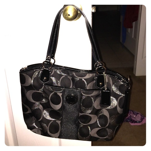 Black coach bag with silver and Grey c's